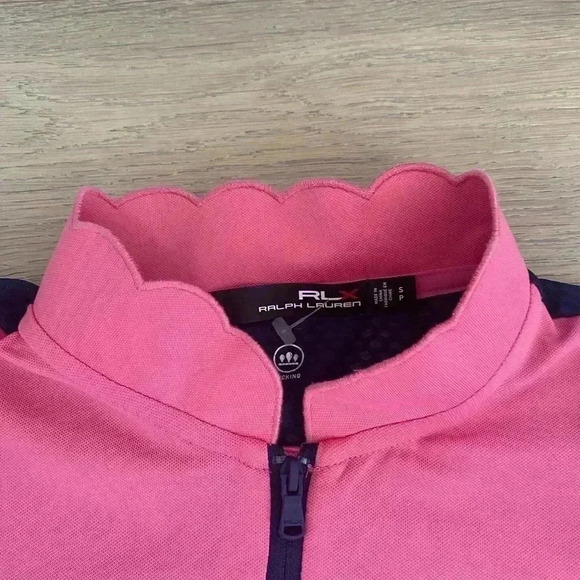 RLX Ralph Lauren Scalloped Neck Polo Shirt Pink Blue Small - Picture 3 of 8